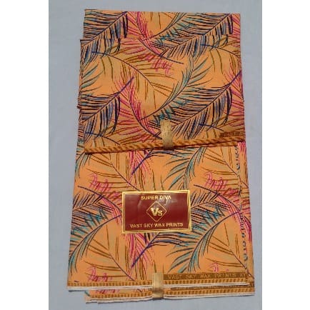 Peach And Multicolour Pattern Wax - 6 Yards