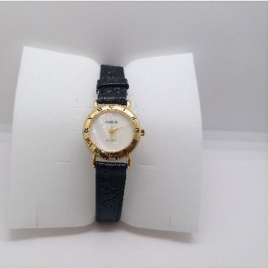 Women's Slim Glossy Embossed CowHide Leather Watch - Black