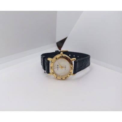 Women's Slim Glossy Embossed CowHide Leather Watch - Black