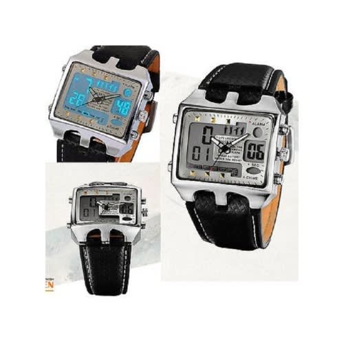 Dial Waterproof Leather Strap Men's Watch - Black