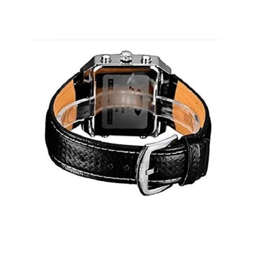 Dial Waterproof Leather Strap Men's Watch - Black