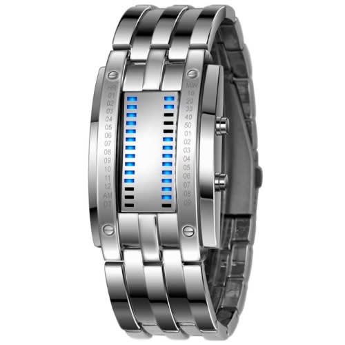 Stainless Steel Binary Led Waterproof Wristwatch