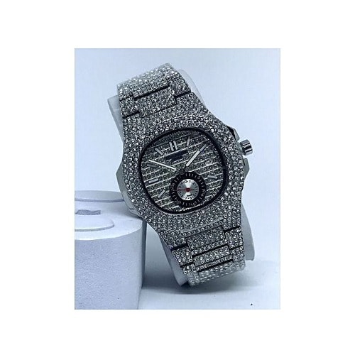 Classic Unisex Iced Watch - Silver Plus Free Gift
