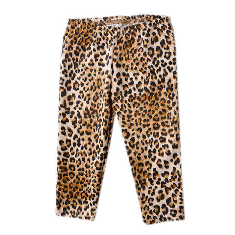 Girls Leopard Print Fleece Lined Leggings- Brown
