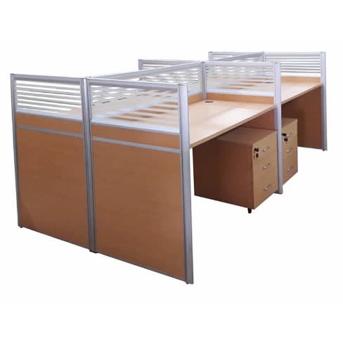 Workstation 4 Seater Brown