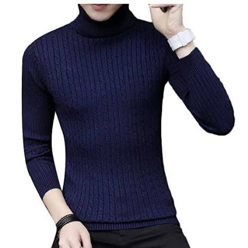Men & Women Long Sleeves Top Turtleneck p- Navy Blue