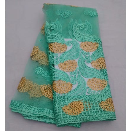 Mint/Sea Green and Gold Lace - 4 Yards