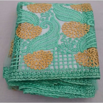 Mint/Sea Green and Gold Lace - 4 Yards