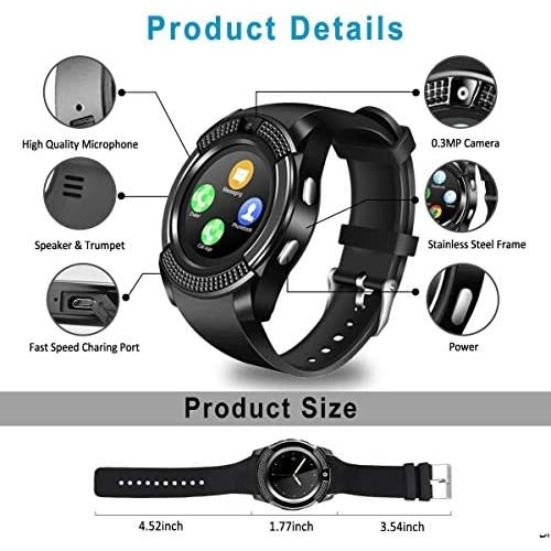 V8 Waterproof Smart Watch With Camera & Sim Slot