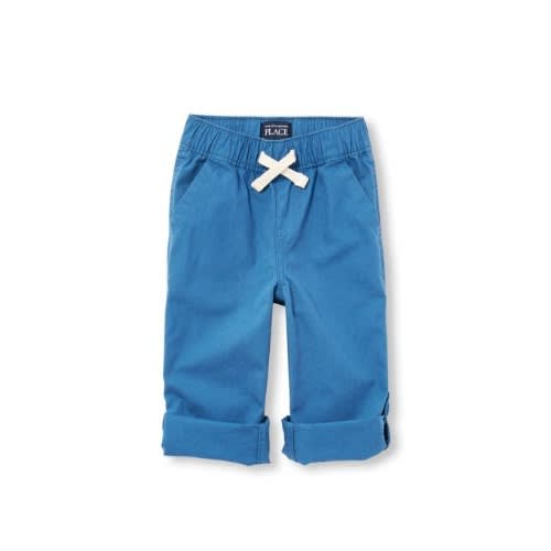 Boys Solid Roll-up Pants- Blue Trousers
