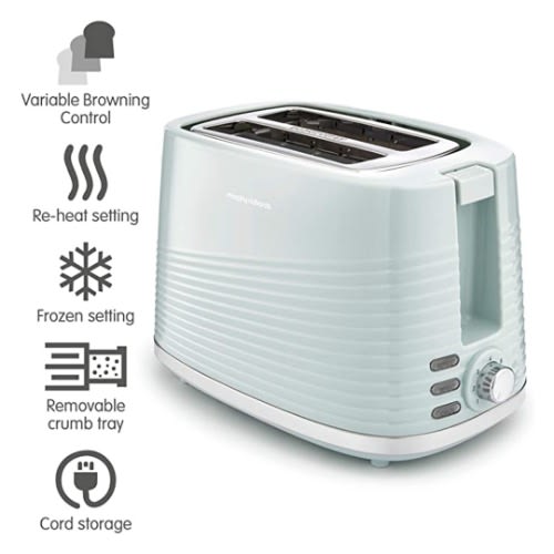 850W Dune 2 Slice Toaster (220028) - Defrost & Re-heat Settings- Plastic - Green