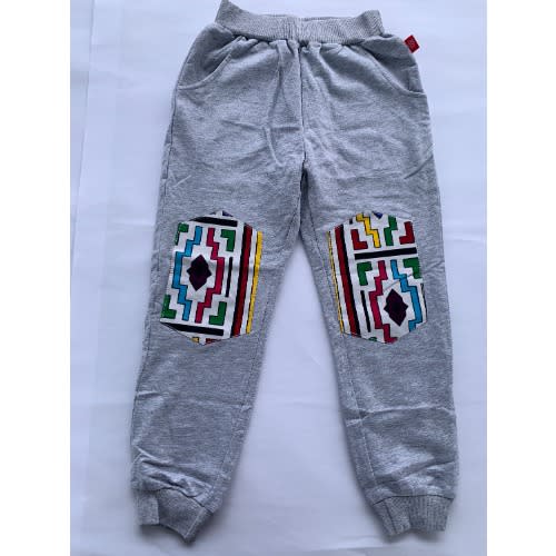 Boys Joggers With Kente Patches - Grey