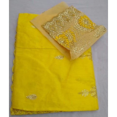 7 Yards Embroidered & Bedazzled Indian Lace George with Blouse - Yellow