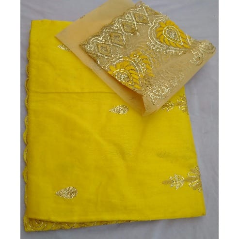 7 Yards Embroidered & Bedazzled Indian Lace George with Blouse - Yellow