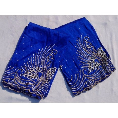 7 Yards Bedazzled & Beaded Pre-Cut Indian Lace George with Blouse - Blue