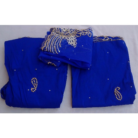7 Yards Bedazzled & Beaded Pre-Cut Indian Lace George with Blouse - Blue