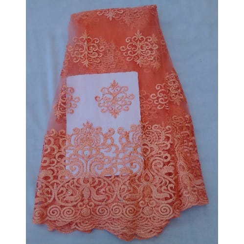 4 Yards Embroidered & Stoned Sample Lace - Peach