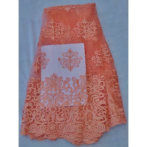 4 Yards Embroidered & Stoned Sample Lace - Peach