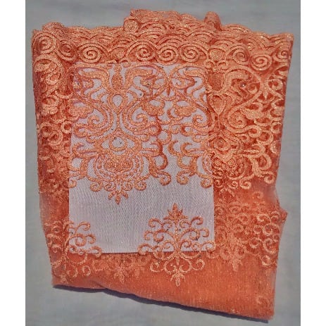 4 Yards Embroidered & Stoned Sample Lace - Peach