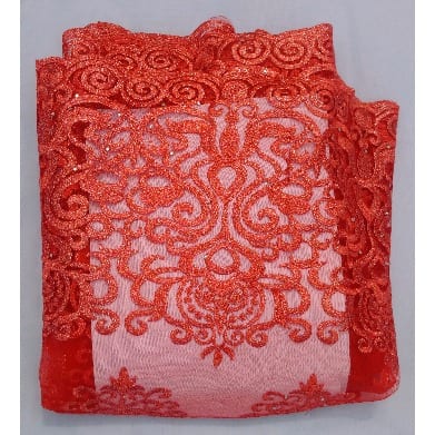 Pepper Red Embroidered and Stoned Sample Lace - 4 Yards