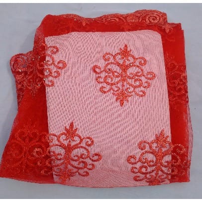 Pepper Red Embroidered and Stoned Sample Lace - 4 Yards