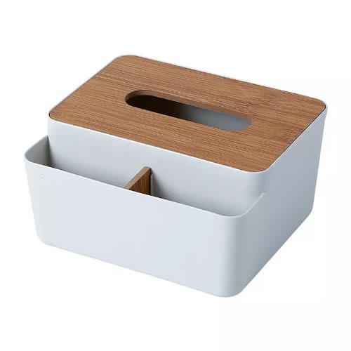 Creative Wooden Cover Tissue Box With Compartment Storage