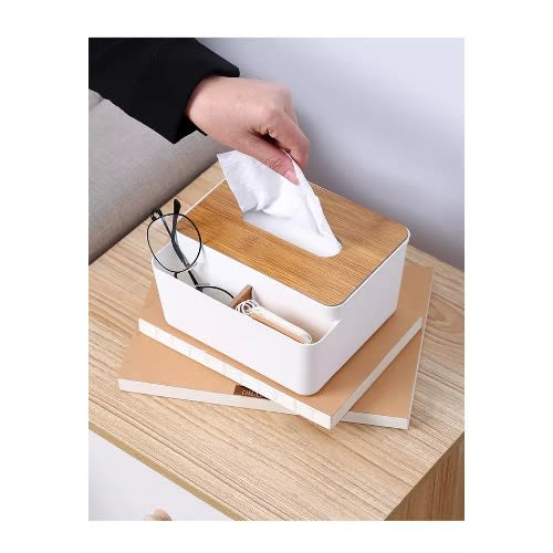 Creative Wooden Cover Tissue Box With Compartment Storage