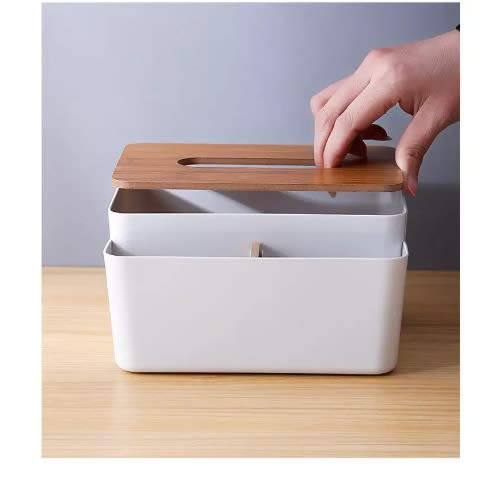 Creative Wooden Cover Tissue Box With Compartment Storage