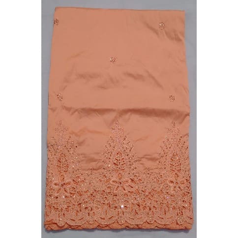 Peach White Pearls Beaded and Embroidered Indian Lace George with Blouse – 7 Yards