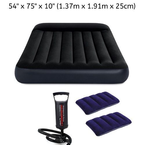 Inflatable 2-3 Person Classic Downy Airbed With Pump + Two Pillows Black