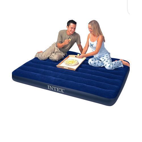 Inflatable 2-Person Classic Downy Airbed With Pump - Blue.