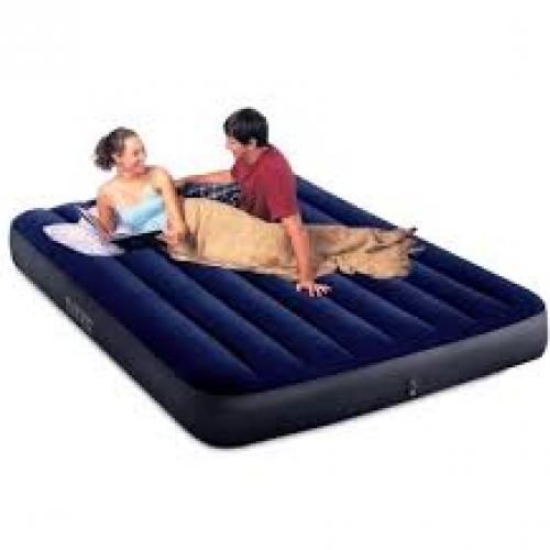 Inflatable 2-Person Classic Downy Airbed With Pump - Blue.