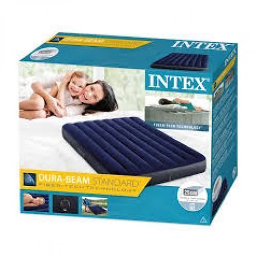 Inflatable 2-Person Classic Downy Airbed With Pump - Blue.