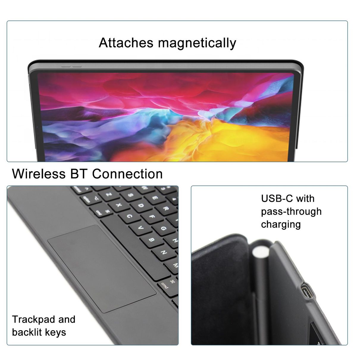 Magic Keyboard Multi-functional Trackpad Backlit Wireless BT Connection Long Battery Life Full Protection Suitable for 12.9 inch iPad Keyboard