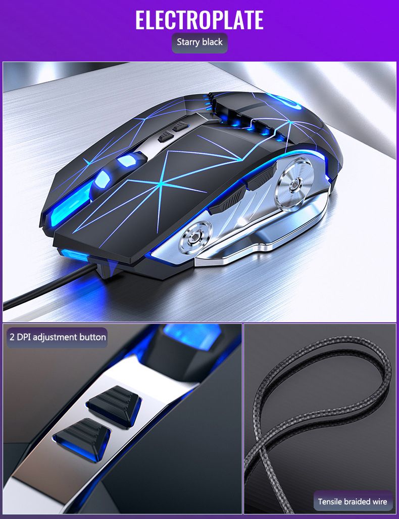 Wired Gaming Mouse 6 Button 3200 DPI Optical USB Computer Mouse