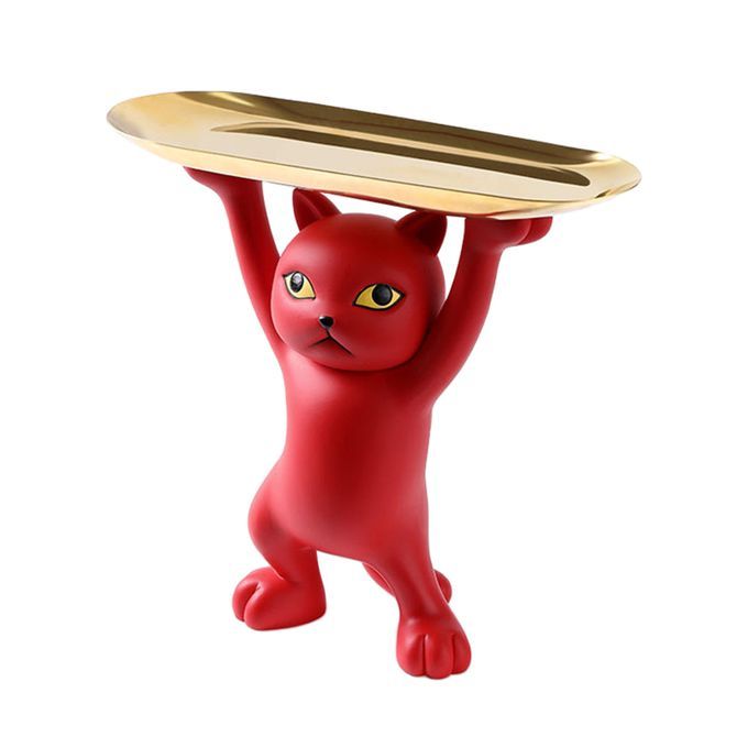 Cat Statue Item Placement Holder Desktop Figurine Ornaments Gift Red