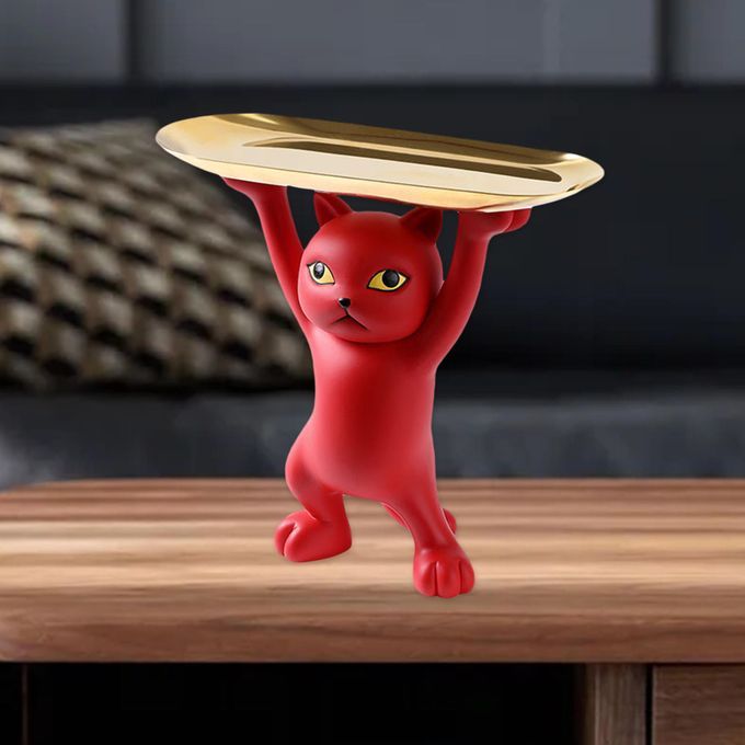 Cat Statue Item Placement Holder Desktop Figurine Ornaments Gift Red