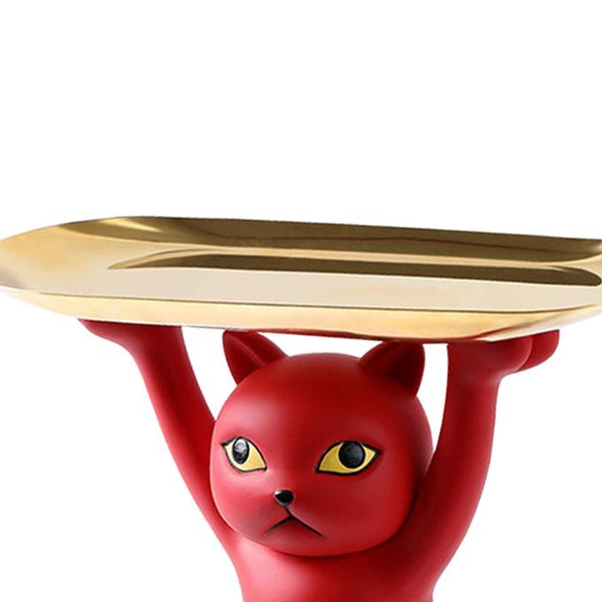 Cat Statue Item Placement Holder Desktop Figurine Ornaments Gift Red