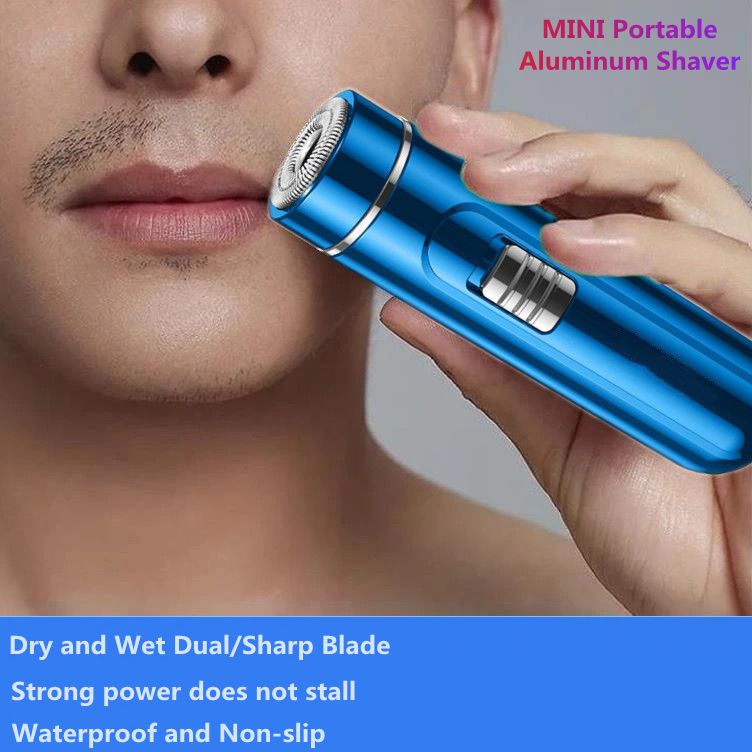 Mini Portable Aluminum Waterproof Rechargeable Shavers 4D Floating Wet And Dry Dual-Blue
