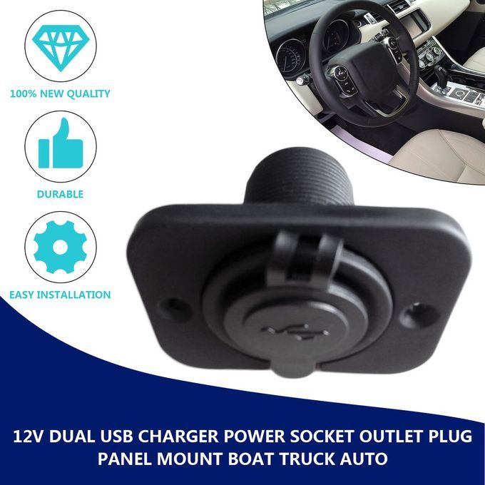 12V Dual USB  Harger Power So Ket Outlet Plug Panel Mount Boat Tru K Auto-black