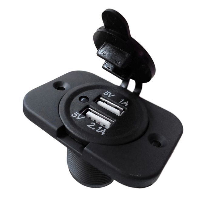 12V Dual USB  Harger Power So Ket Outlet Plug Panel Mount Boat Tru K Auto-black
