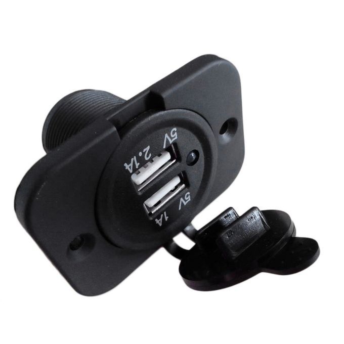12V Dual USB  Harger Power So Ket Outlet Plug Panel Mount Boat Tru K Auto-black