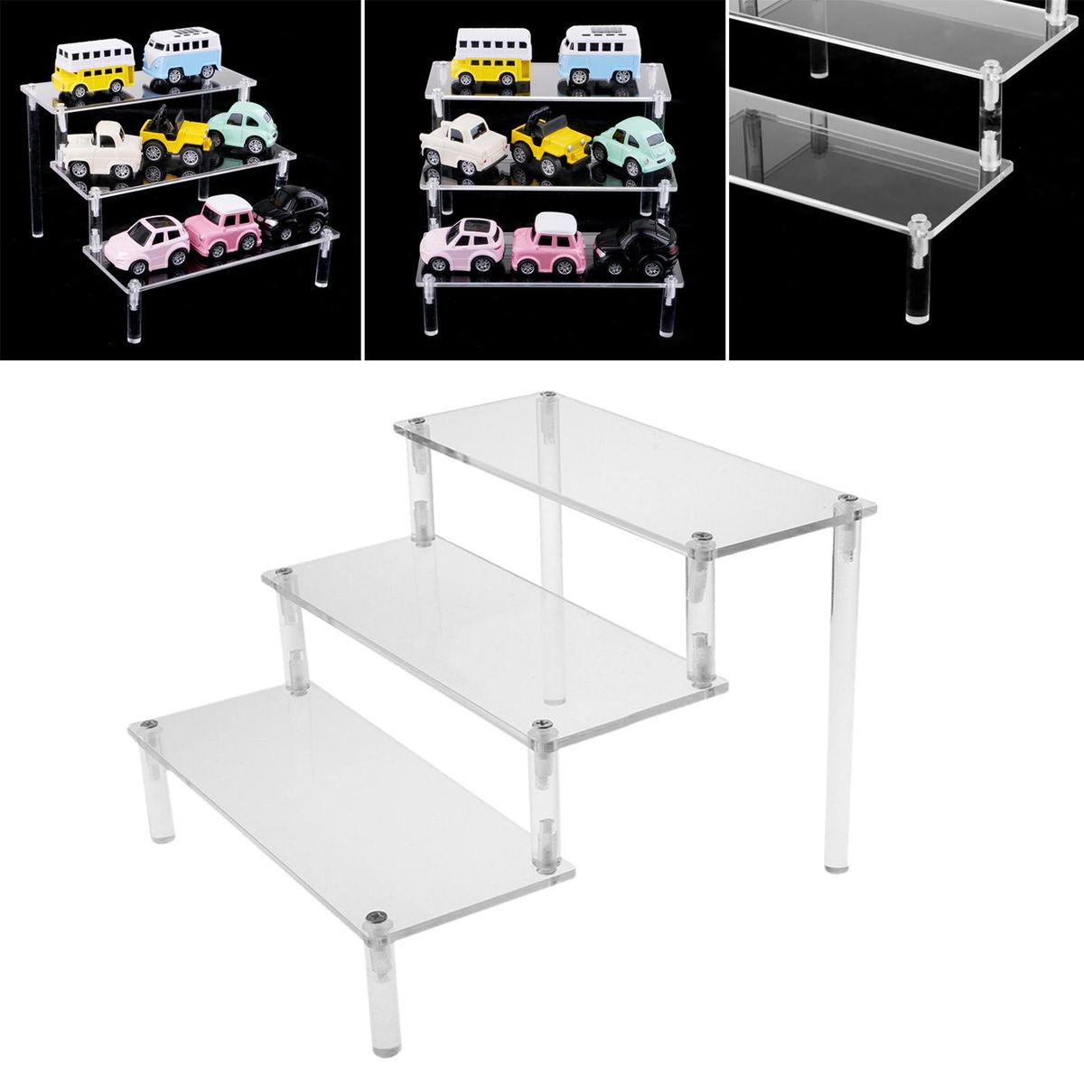 Multi Use Acrylic Display Riser Shelf Countertop Collectibles 3 Tier
