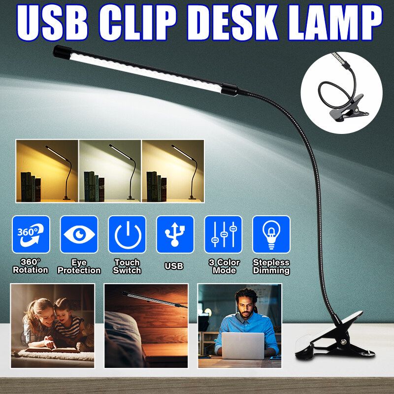 USB LED Reading Light Dimmable 3 Modes Eye-Caring Desk Lamp Touch Control Table Light With 360° Rotatable Head For Studying Reading Working Camping -- Black / White Black
