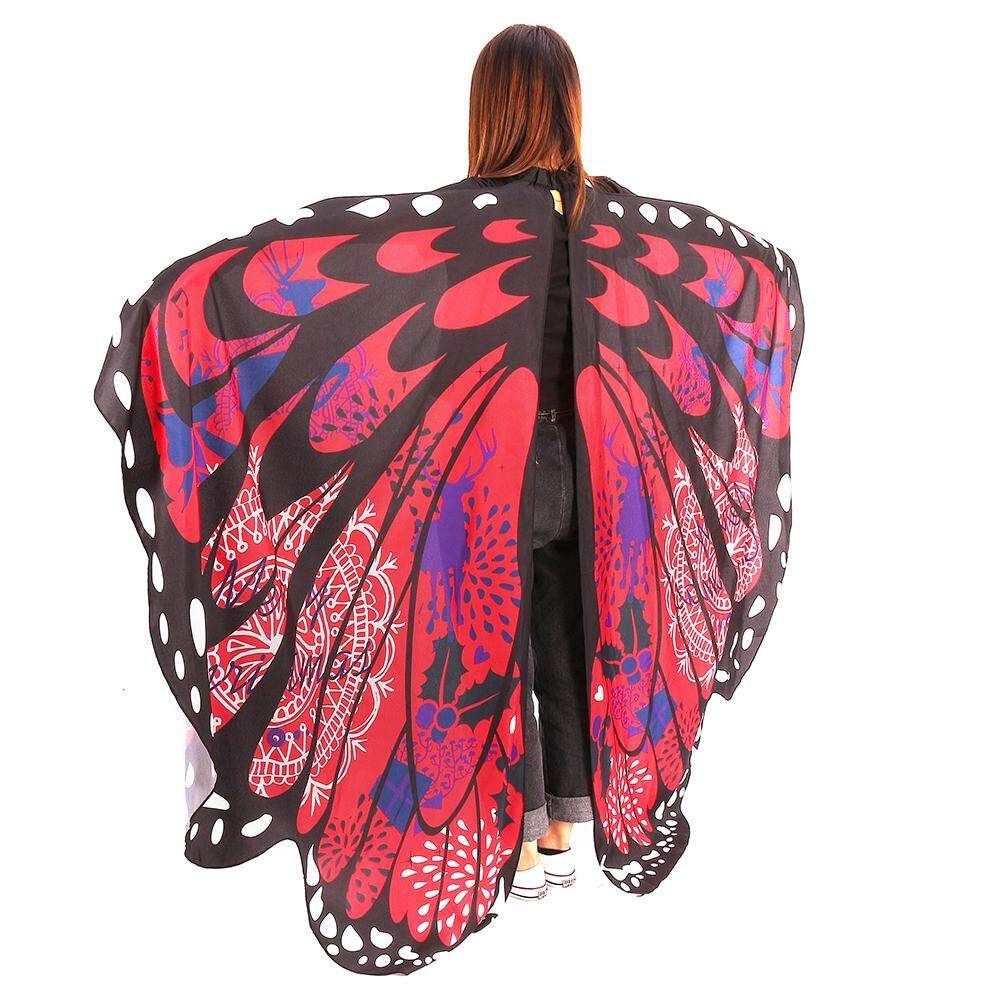 Fashion Butterfly Wing Beach Towel Cape Scarf For Women Christmas Cloak Red