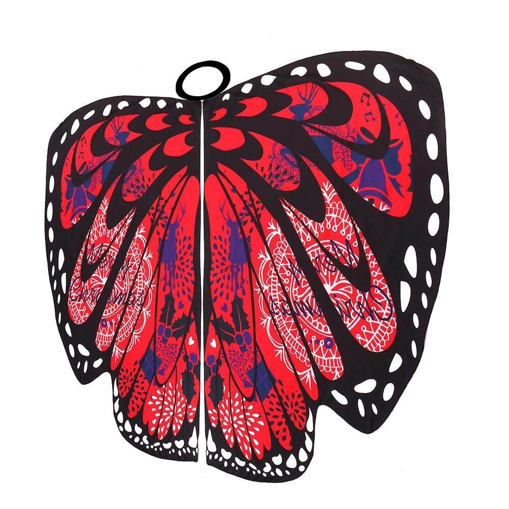 Fashion Butterfly Wing Beach Towel Cape Scarf For Women Christmas Cloak Red