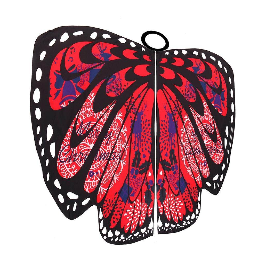 Fashion Butterfly Wing Beach Towel Cape Scarf For Women Christmas Cloak Red