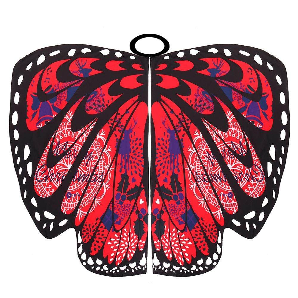 Fashion Butterfly Wing Beach Towel Cape Scarf For Women Christmas Cloak Red