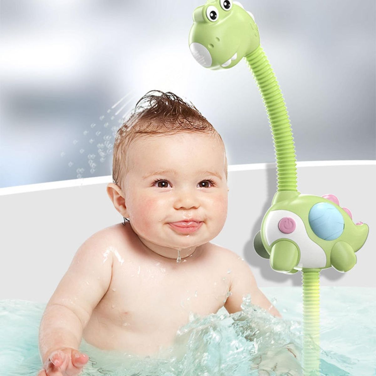 Dinosaur Shaped Shower Toy Dinospray Electric Baby Bath for Toddlers Green