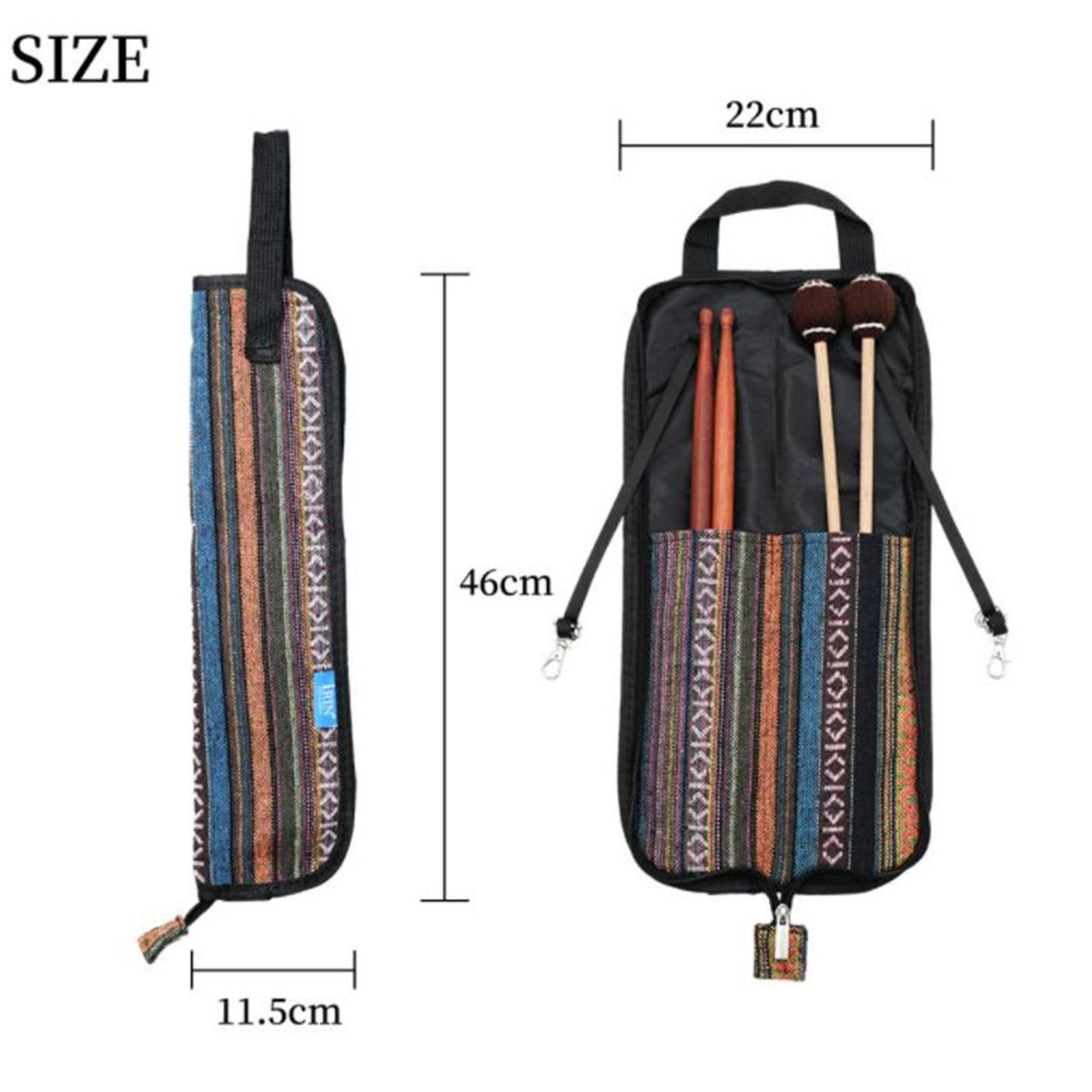 Ethnic Pattern Drumsticks Bag Holder W/ Floor Tom Hooks Drum Stick Gig